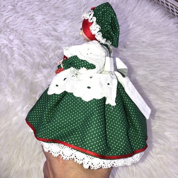 Vintage MRS CLAUS Handmade Christmas Doll Embroidered Dress Padded Self Stand - Picture 8 of 10